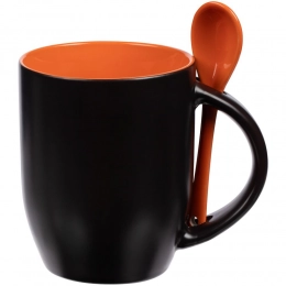 Melty Chameleon Mug with Spoon, Black with Orange