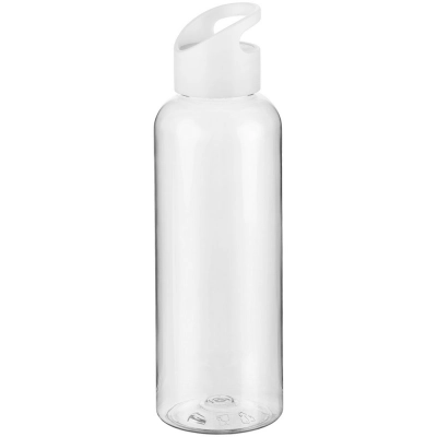 
                                                Plaske water bottle, transparent with a white lid.
                                                