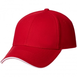 Spiker red and white baseball cap.