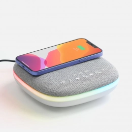 Gray Terrafonic Bluetooth speaker with wireless charging and backlight.
