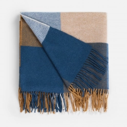 Fleco blue and brown plaid blanket.