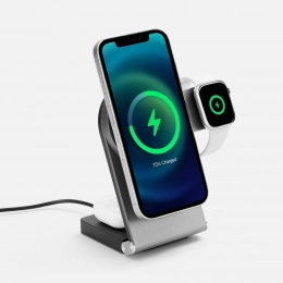 Foldable wireless charging station transForm, metallic grey.