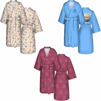 
                                                Noche terry bathrobe with full-color custom printing.
                                                