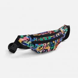 Custom printed Bolsana waist bag with front pocket.