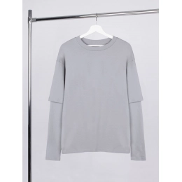 Oversized t-shirt with double sleeves Kosmos, light gray.