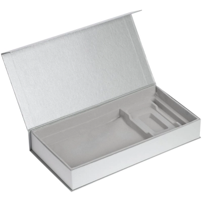 
                                                Planning box with a compartment for a set with a planner, diary, pen, and battery, silver.
                                                