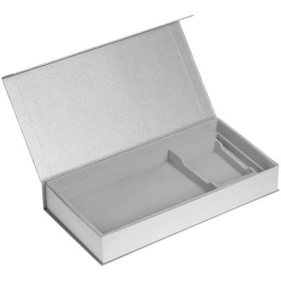 
                                            Planning box with a compartment for a set with a planner, diary, pen, and business card holder, silver.
                                            