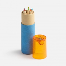 Kiddo colored pencil set with sharpener, blue with orange.
