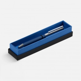 Eyeshot Soft Touch ballpoint pen in a case, dark blue.