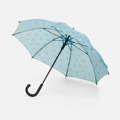 
                                                Undercolor umbrella-cane with full custom printing, with turquoise spokes.
                                                