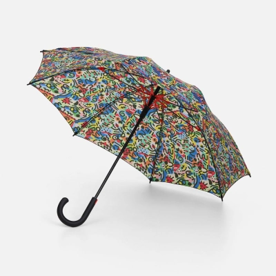
                                                Undercolor umbrella-cane with full custom printing, with red spokes.
                                                