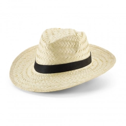 Verda hat, beige with a black ribbon.