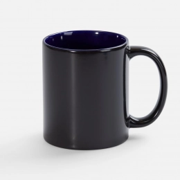 Chameleon On Display glossy black with blue mug.