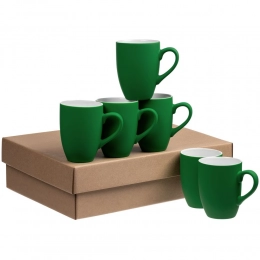 Good Morning mugs set with soft-touch coating, green