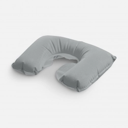 Inflatable neck pillow in Sleep case, dark gray.