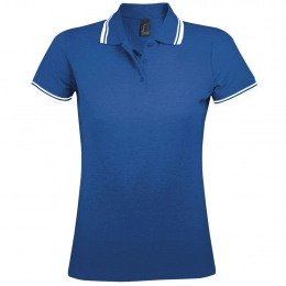 Women's Pasadena 200 polo shirt with contrast trim, bright blue with white.