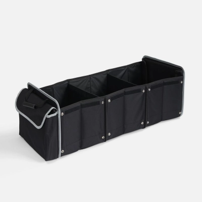 
                                                Arranger black with gray trunk organizer with cooler bag.
                                                