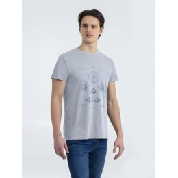 Fitted T-shirt Old Patents. Wheel, light blue melange