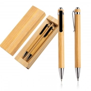 Bamboo Writing Set with metal elements in case