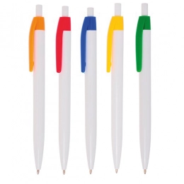 Plastic pen with a colored clip