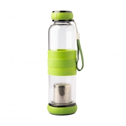 550 ml Sulmona glass bottle with tea infuser, green