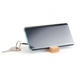 Bamboo keyring with phone stand, beige