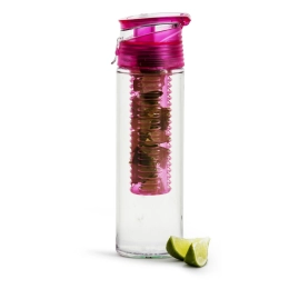 Fresh water bottle with fruit container, pink