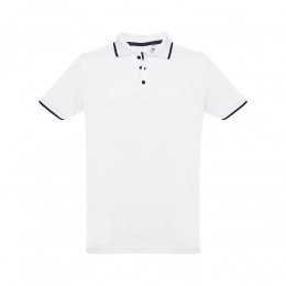 THC ROME WH. Mens Polo Shirt with contrast colour trim and buttons. White