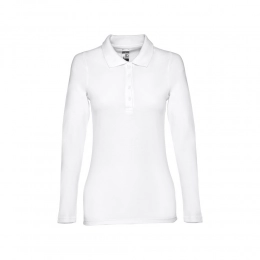 THC BERN WOMEN WH. Womens long-sleeved polo shirt in cotton piqué and viscose with removable label