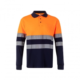 VL PLUTO LARGE. Two-tone piqué polo shirt (150g/m²) with long sleeves, in cotton (55%) and polyester (45%)