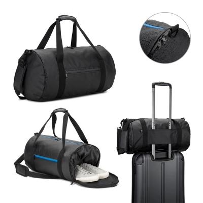 
                                                OSASCO SPORT. Cylindrical sports bag in high-density 600D recycled polyester with side compartment for shoes
                                                