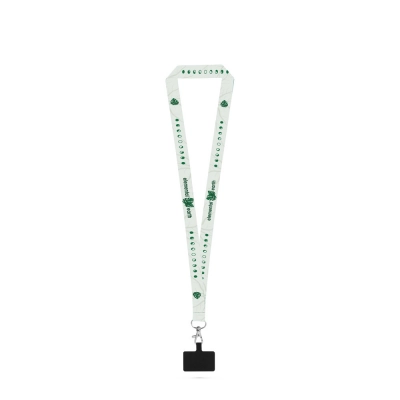 
                                                HARLOW. Polyester sublimation lanyard with carabiner, safety clasp, and smartphone holder
                                                