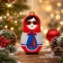 Christmas Ornament Matryoshka with Patterns (Red and Blue)