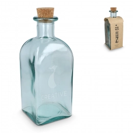 InSideOut Square Recycled Glass Water Bottle ReuuZ with Cork Stopper 1L