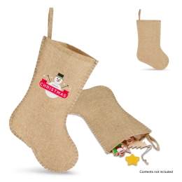 Носок для подарков в стиле джута с декоративным швом 45 см.