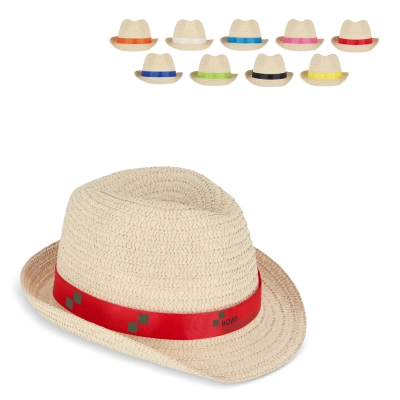 
                                            Plant straw hat with coloured band
                                            