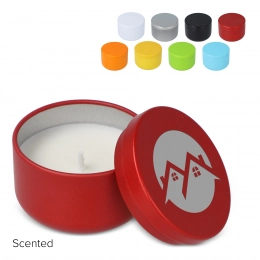 Candle in round recycled tin