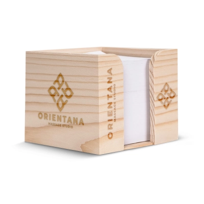 
                                                Paper pad 10x10x8.5cm in wooden cube box
                                                