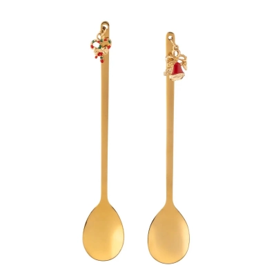 
                                            Gold Christmas Teaspoons with pendant, 2 pcs
                                            