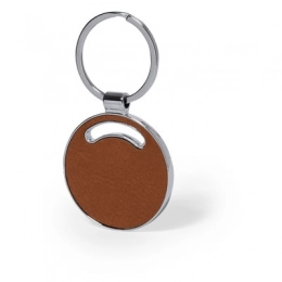 Electronics. Keyring with front and back part made from recycled leather