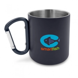 Drinkware. Recycled stainless steel mug 280 ml with carabiner clip | Pari