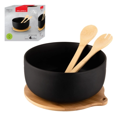 
                                            Florina Adria salad bowl on a bamboo base with spoons, black, 3.5 l
                                            