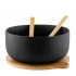 Florina Adria salad bowl on a bamboo base with spoons, black, 3.5 l