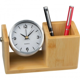 Bamboo pencil case with analogue clock