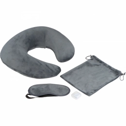 Travel set with neck pillow, sleep mask, and laundry bag
