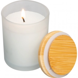 Candle in frosted glass with bamboo lid