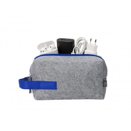 Felt Electronics and Wire Organizer with Handle, RPET Felt, Gray, Blue