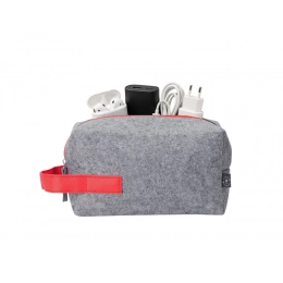 Felt Electronics and Wire Organizer with Handle, RPET Felt, Gray, Red