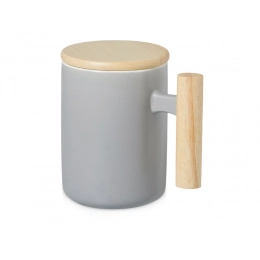 Кружка с ручкой и крышкой из каучукового дерева «Jeny»