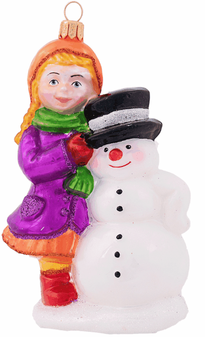 Елочная игрушка Девочка со снеговиком